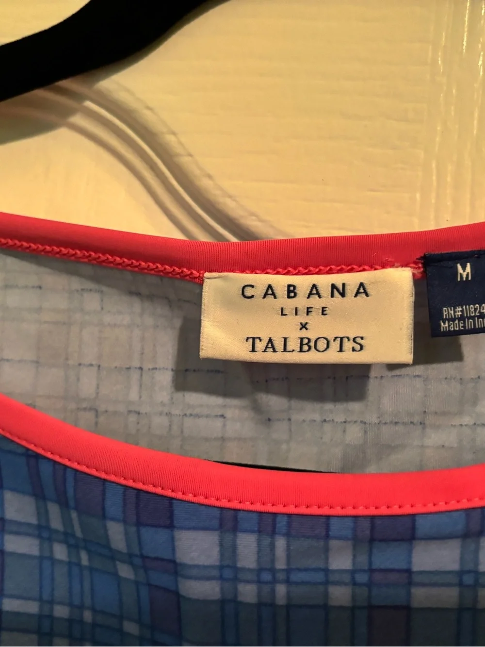 Cabana Life Blue Plaid Dress with Pink Trim